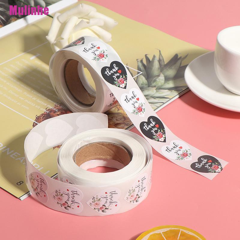 Cuộn 500 Nhãn Dán Niêm Phong Bao Bì Hình Trái Tim In Chữ thank you Tiện Dụng