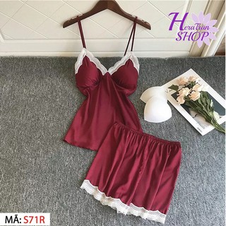 Đồ Bộ Ngủ- ĐÙI- 2 Dây (có mút) - Lụa Satin mềm mịn, màu trơn