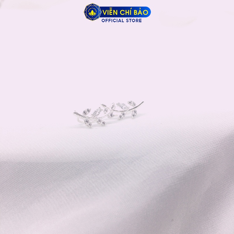Bông tai bạc nữ cành lá kẹp vành nạm đá chất liệu bạc 925 thời trang phụ kiện trang sức Viễn Chí Bảo B400246
