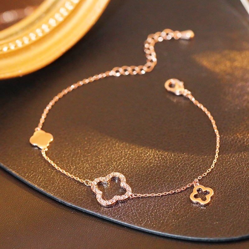 [Jiudolan] Vòng Tay Thép Titan Lên Màu Nhanh Hình Cỏ Bốn Lá Đính Kim Cương Thời Trang Cho Nữ