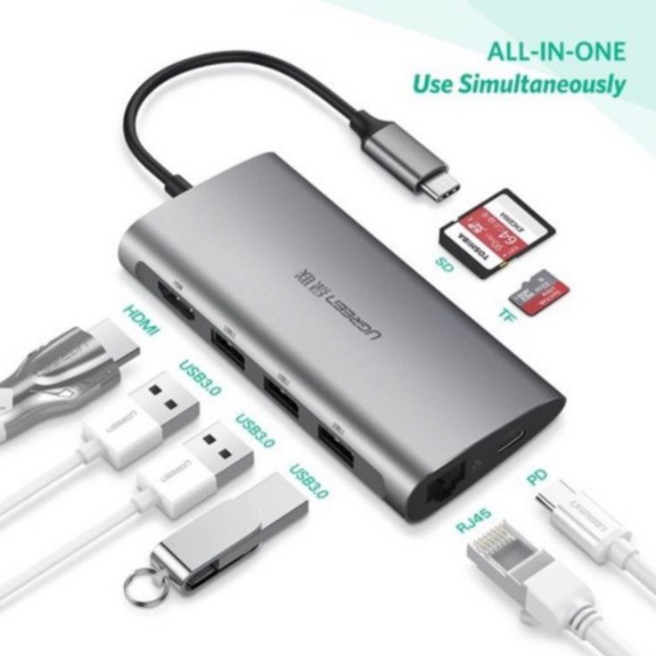 CÁP UGREEN 8 IN 1 USB-C HUB MULTI-PORT TYPE C ADAPTER (50538)