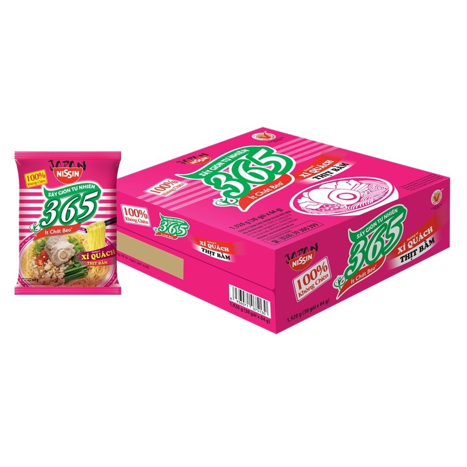 Mì Không Chiên Nissin 365 Có Mì Chay Thùng 30 Gói