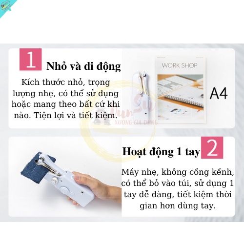 Máy May Mini Cầm Tay Gia Đình Máy Khâu Cầm Tay Handy Stitch  Đa Năng Tiện Lợi Dunsu