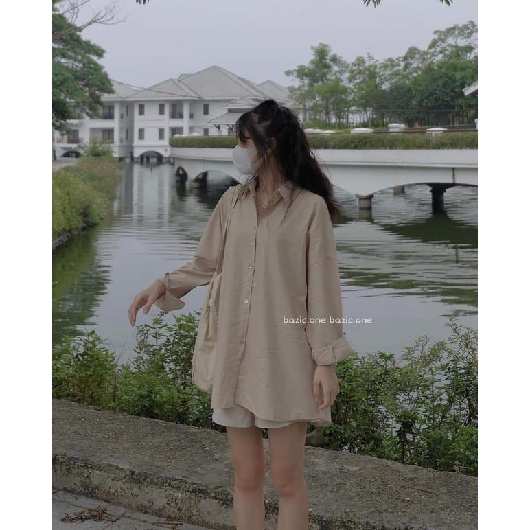 [ảnh thật-sẵn] Sơ mi trơn cổ đức dài tay