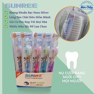 Bàn Chải Đánh Răng Lông Tơ Thái Lan SUNREE  Kháng Khuẩn Bạc Đầu Lông Tơ Siêu Mảnh Nhẹ Nhàng Làm Sạch Kẽ Răng, Nhiều Màu.