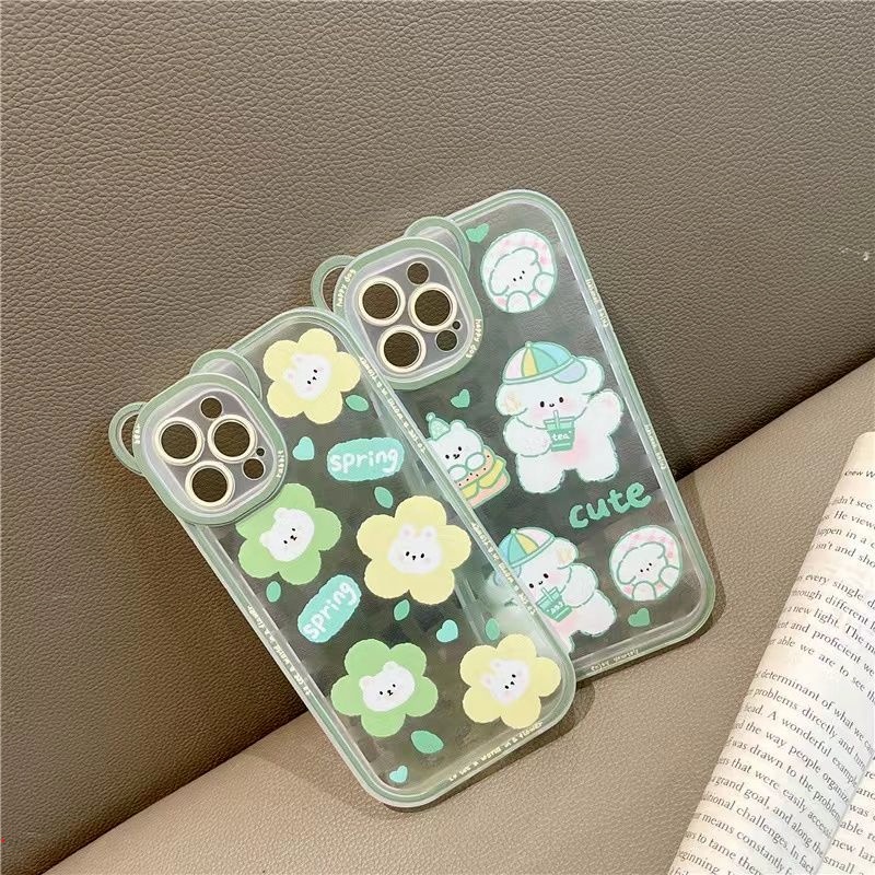 Ốp Điện Thoại Silicon Mềm Trong Suốt In Hình Gấu Và Hoa Dễ Thương Cho IPhone 12 13 11 Pro Max XS XR X 6 7 8 Plus