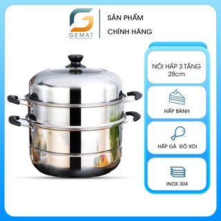 Nồi hấp 3 tầng inox, xửng hấp xôi dùng được cho bếp từ