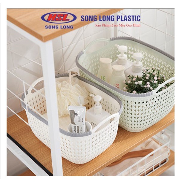 Giỏ nhựa đựng đồ Song LongPlastic hình chữ nhật 2 quai cầm đa năng tiện lợi nhiều size  anhduonghomekit