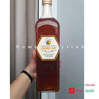 Chai thủy tinh vuông nắp nhôm xoáy chống tràn 1000ml đựng mật ong, thực phẩm