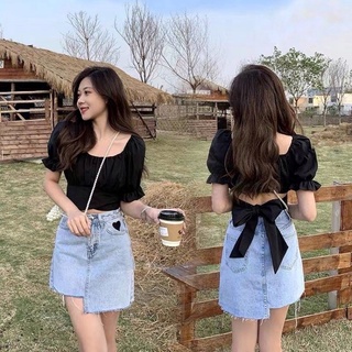 Áo croptop voan tay phồng cột nơ sau lưng siêu xinh