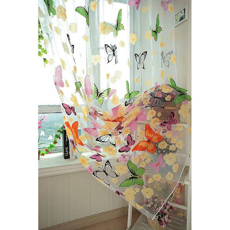 【Ready Stock】Rèm cửa sổ vải voan xuyên thấu họa tiết hoa hướng dương đẹp mắt