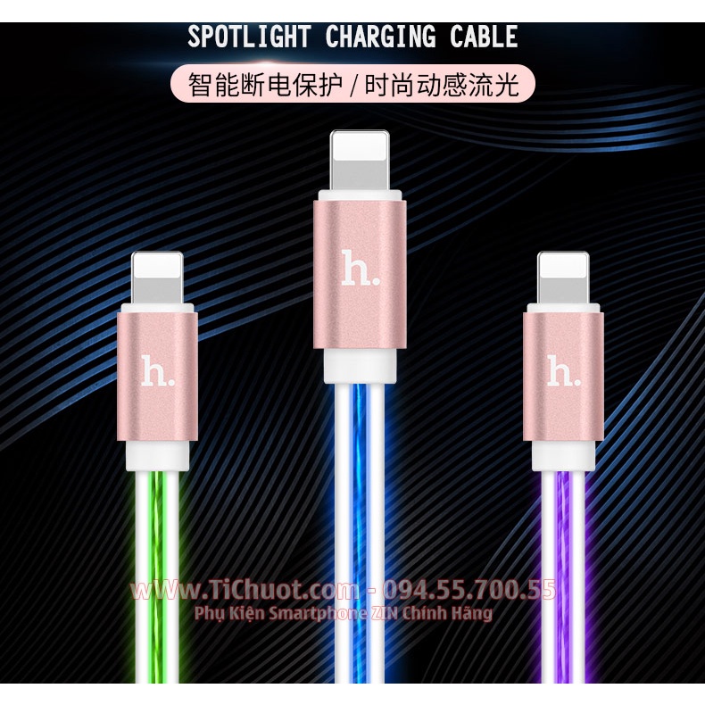 Cáp Light.ning HO.CO U2 Đầu Nhôm Có LED Chạy Trong Dây Chống Gãy