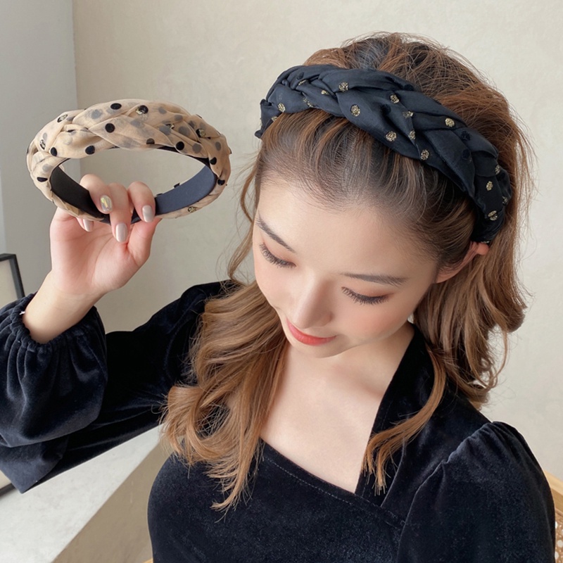 Băng Đô Bản Rộng Họa Tiết Chấm Bi Phong Cách Retro Cao Cấp Dành Cho Nữ