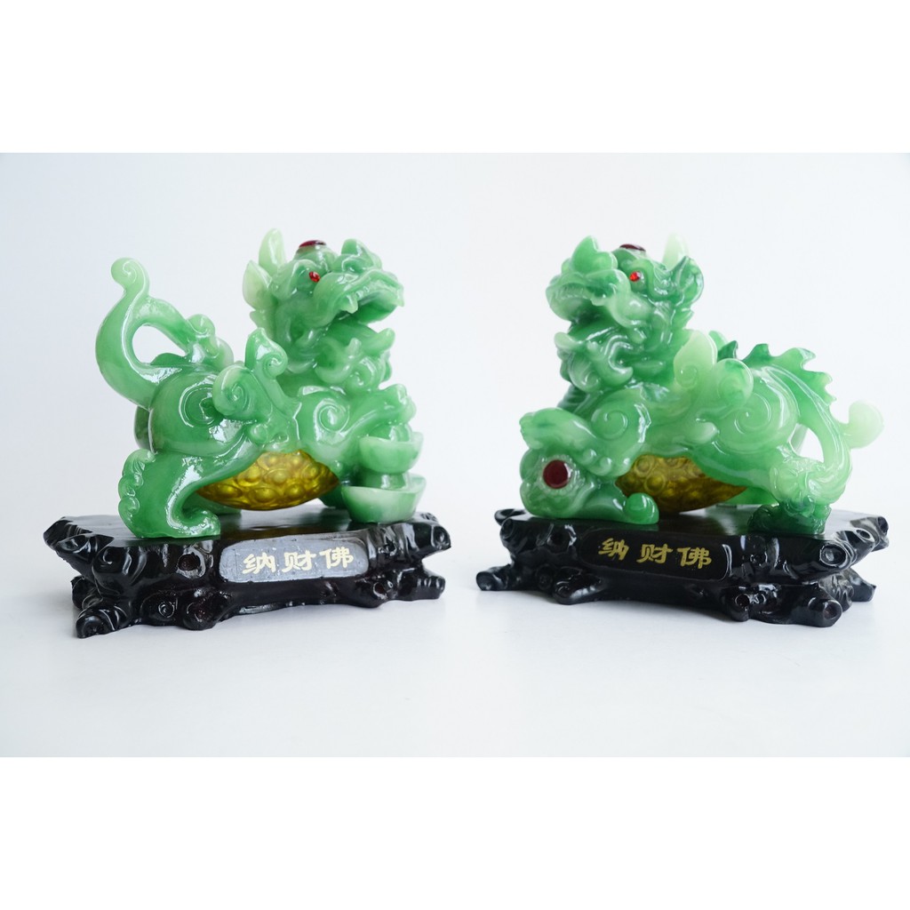 Cặp tượng Tỳ Hưu xanh bụng trứng vàng tài lộc phong thủy lộc phát - Cao 17cm | BigBuy360 - bigbuy360.vn