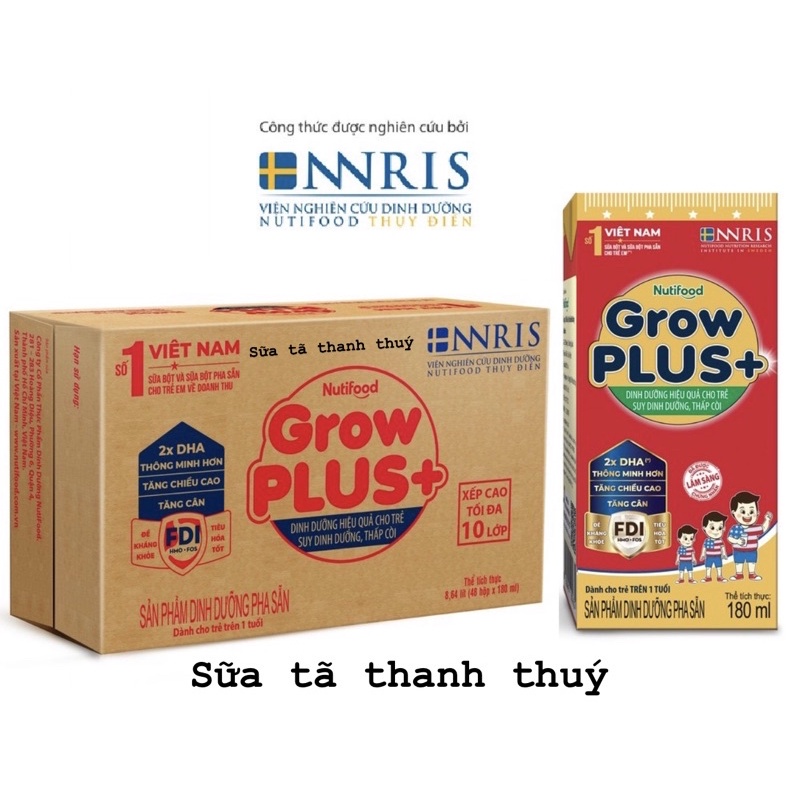 ﹍Thùng 48 Hộp Sữa Bột Pha Sẵn NutiFood Grow Plus Đỏ- 180ml x