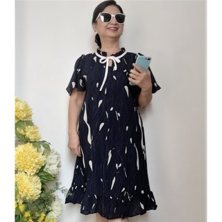 Size L, XL, 2XL, 3XL (50 - 80Kg) - Váy Đầm Trung Niên Vải Xô Lụa Chân Xòe - Form Suông A Che Bụng