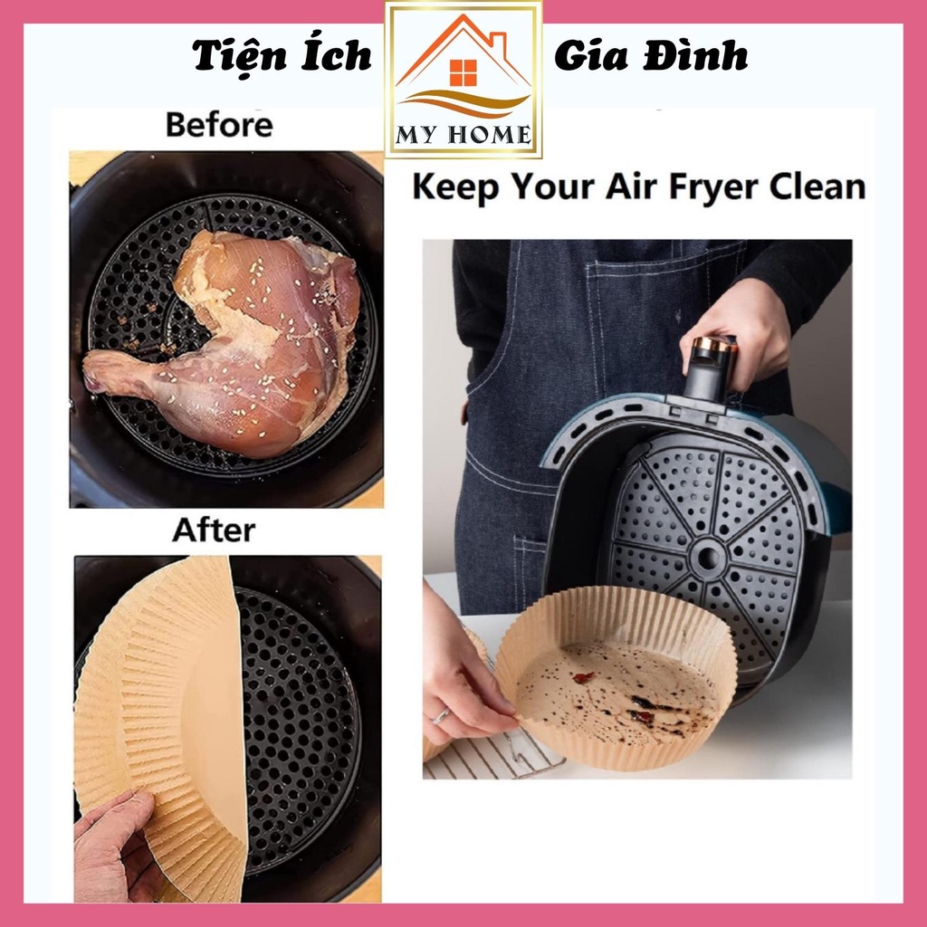 Set 50 miếng giấy nến thấm dầu cho nồi chiên không dầu, khay giấy nến tròn lót chống dính nồi