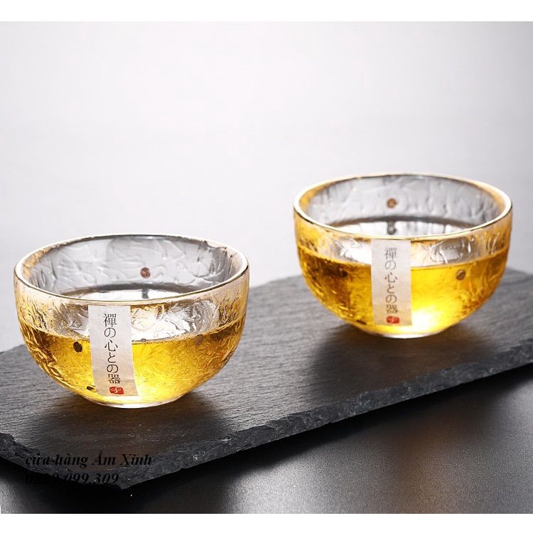Chén Thủy Tinh Uống Trà Đạo Nhật Bản vảy vàng 18K