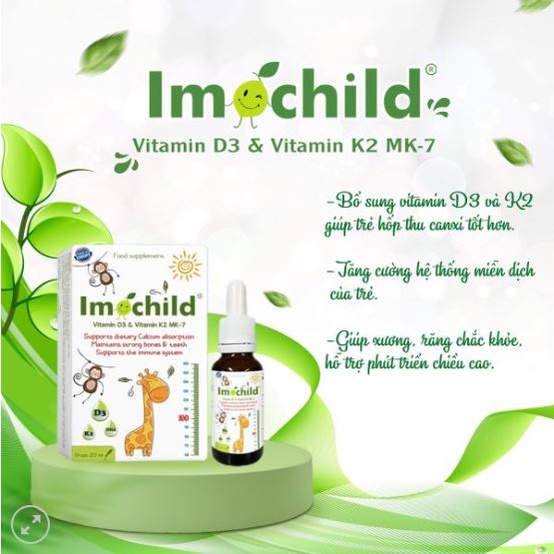 SIRO Imochild D3K2  20ML hỗ trợ phát triển chiều cao, trí não, giúp trẻ hấp thu canxi
