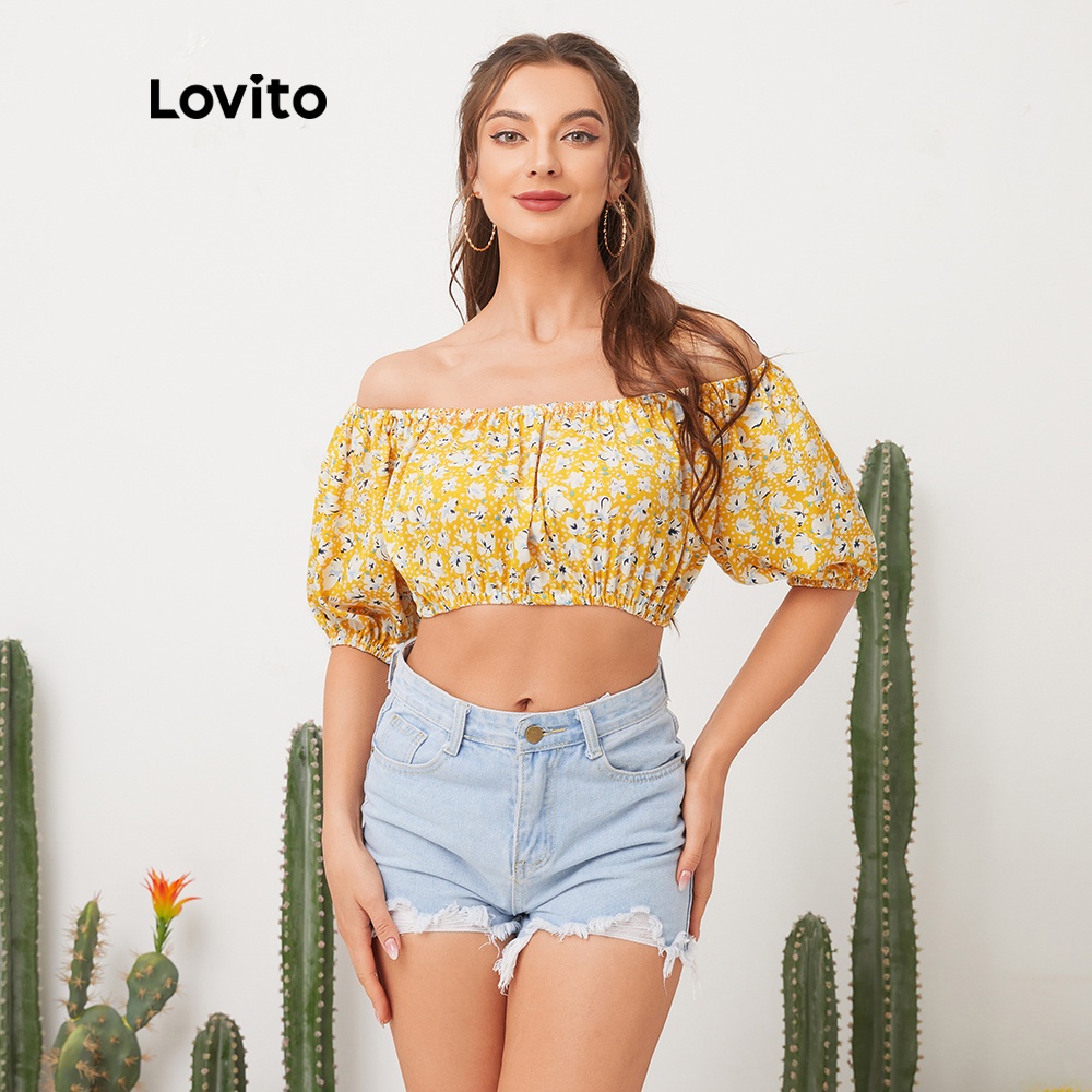 66de819 VN Delisted Lovito Áo kiểu trễ vai in hoa L11E12