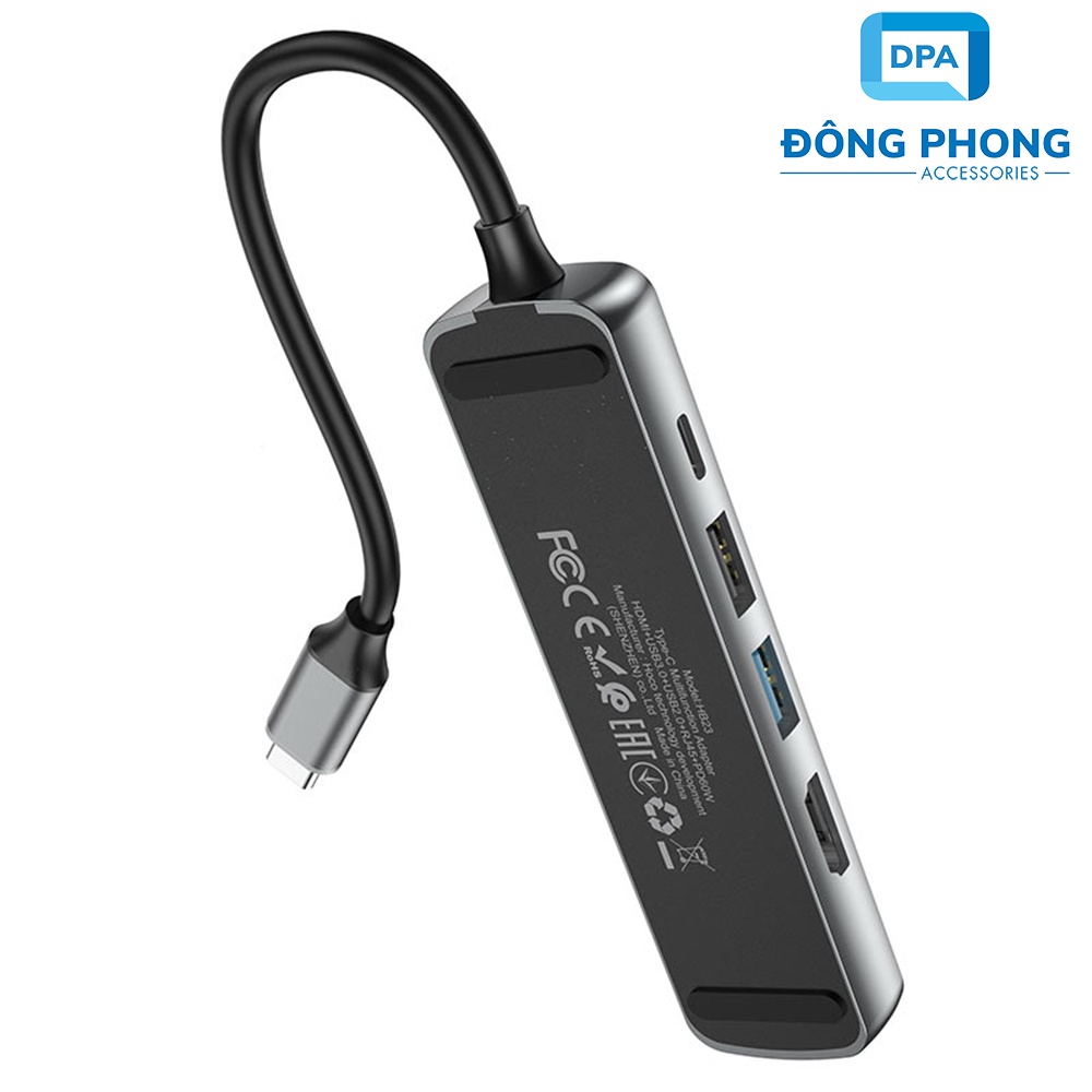 Hub Hoco HB23 5 in 1 Chuyển Type C Ra USB 3.0 + HDMI + RJ45 + PD60W Chính Hãng ( USB C Multimedia Adapter )