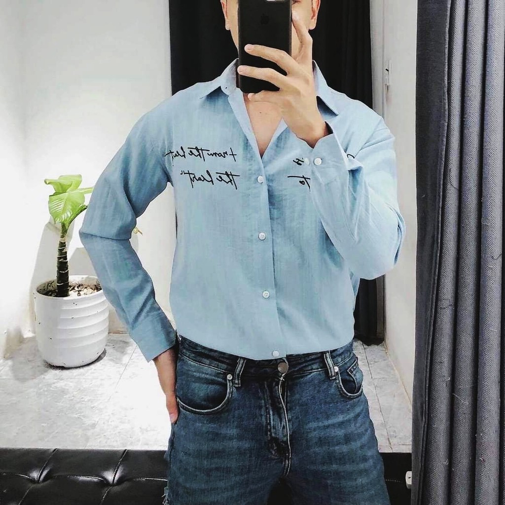 Áo sơ mi nam vải đũi đẹp ,vải đũi mềm chữ thêu | BigBuy360 - bigbuy360.vn