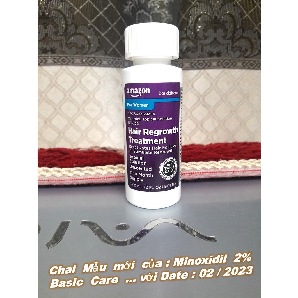 Minoxidil 2%  Basic Care USA  Amazon ( cho Nữ ) dung dịch thoa Mọc tóc , lông mày , Chân mày ... - 1 Chai với 60 ml .