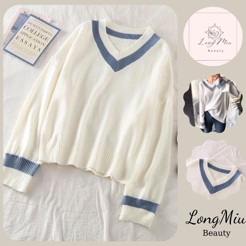 Áo Sweater dệt kim , áo sweater len thiết dài tay cổ chữ V thời trang thu đông Nữ dáng vừa ( Có ảnh thật và video thật)