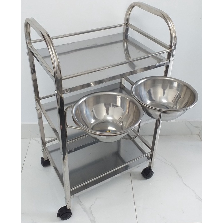 Xe đẩy 3 tầng inox kệ inox có bánh xe đa năng xe đẩy inox spa