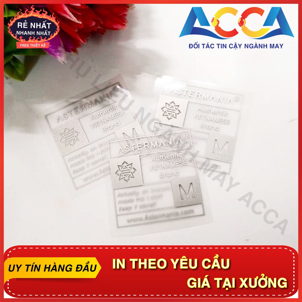 Decal ép nhiêt, mác in decal chuyển nhiệt theo yêu cầu nhãn mác ACCA