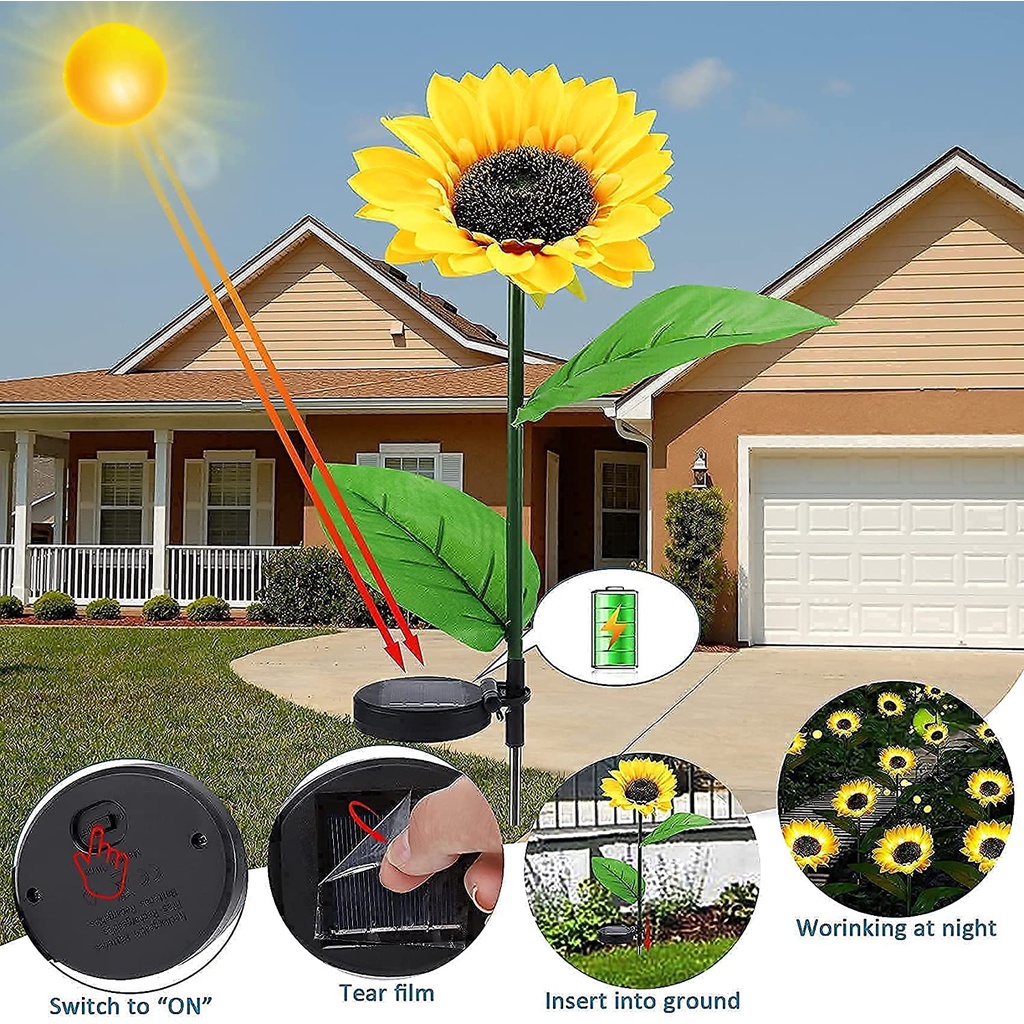 Đèn LED Năng Lượng Mặt Trời Chống Thấm Nước Hình Hoa Hướng Dương Trang Trí Sân Vườn