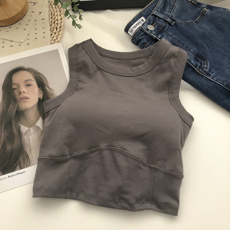 Áo ba lỗ nữ [KÈM ĐỆM LÓT ], Áo ba lỗ croptop chất liệu cotton mềm mại, co giãn thấm hút mồ hôi