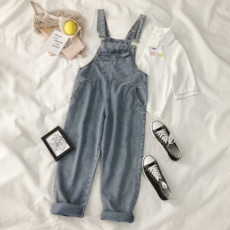 [Hàng Có Sẵn Bán Chạy] Quần Yếm Denim Dáng Rộng Phong Cách Xuân Hè Dễ Phối Đồ Kiểu Mới Phù Hợp Cho Học Sinh Nữ
