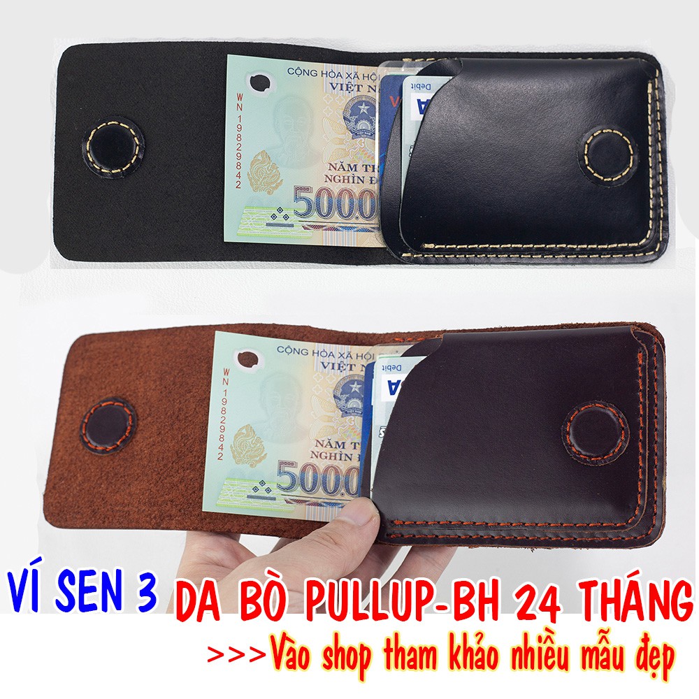 SALE Ví mini nam ví sen 3-da bò Pullup V122-Da thật-BH 24tháng-Full hộp (CÓ VIDEO) .
