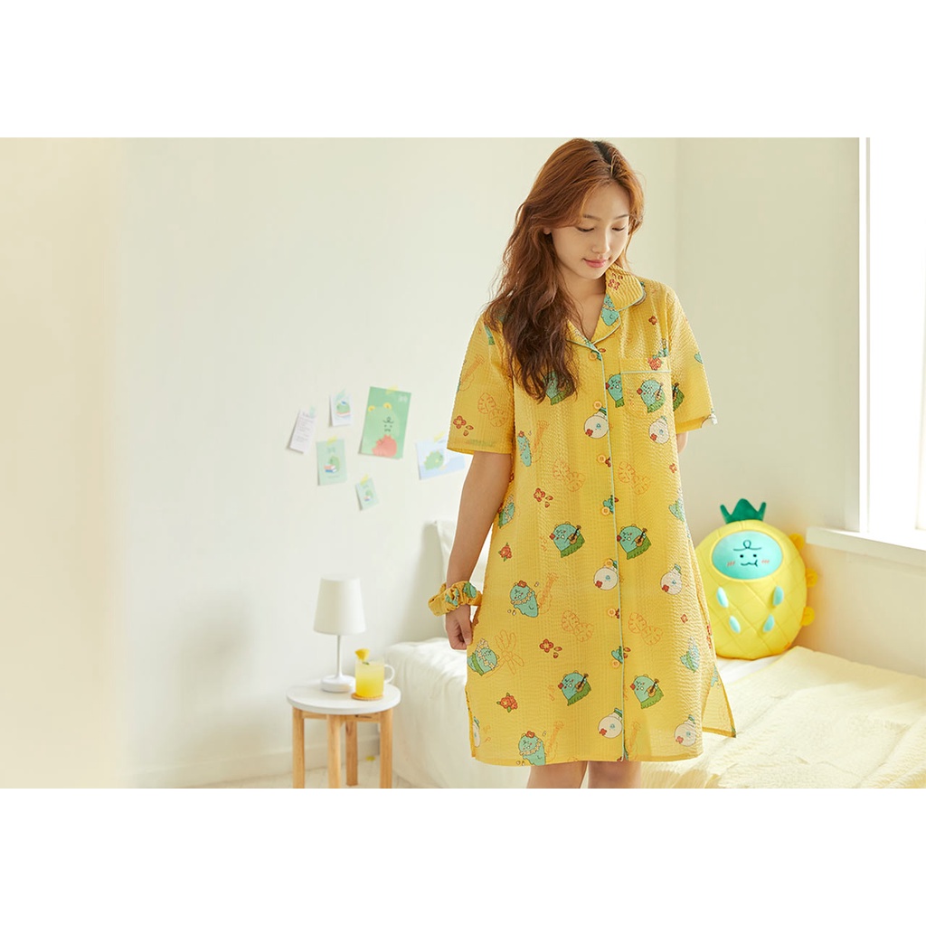 Váy Pyjama làm mát nữ Kakao Friends Jordy &amp; Niniz kèm dây buộc tóc