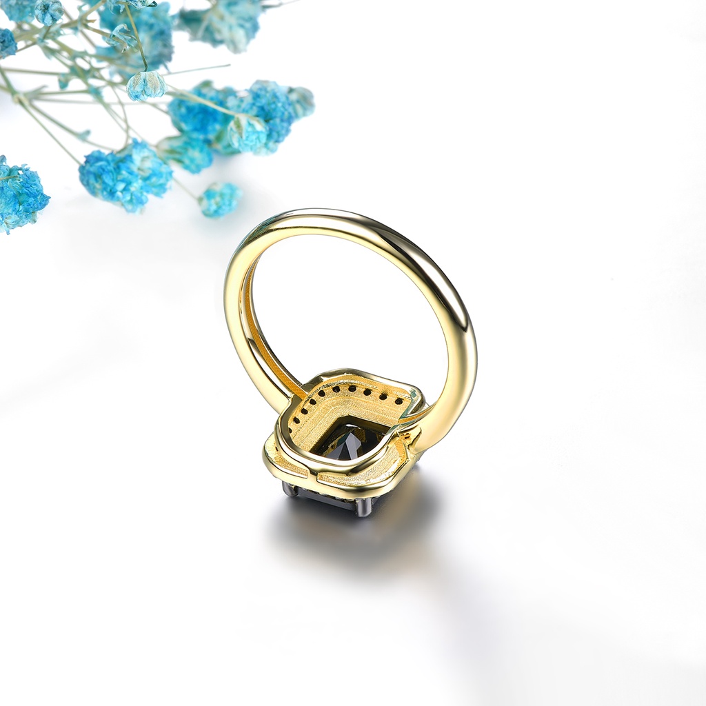 Nhẫn Mạ Vàng / Bạc 925 Đính Đá Tự Nhiên Màu Đen 2.6 Carats Thời Trang Cho Nữ