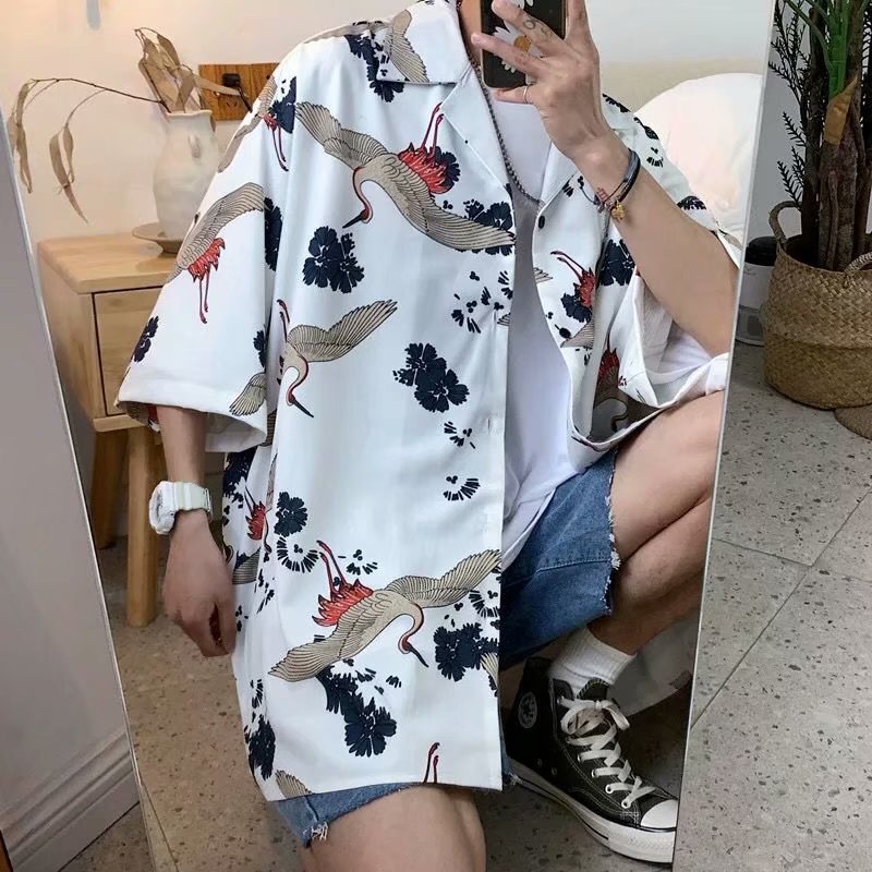 Áo sơ mi tay ngắn in họa tiết thời trang cho nam size m-3xl