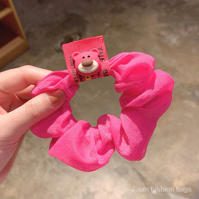 Dây buộc tóc chiffon bản lớn in họa tiết dâu tây màu sắc thời trang mùa hè dành cho nữ