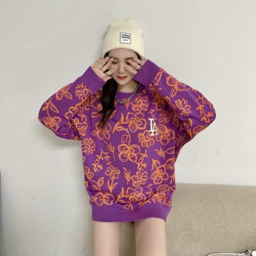 Áo Sweater nữ VNXK tím in hình siêu đẹp, áo sweater nữ màu tím xuất dư xịn LA