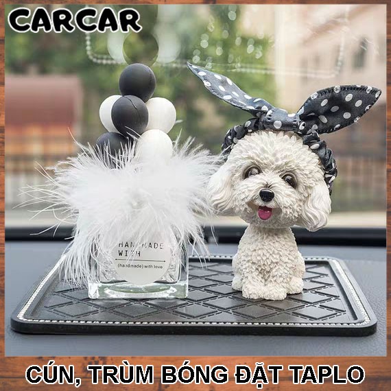 Set cún yêu trang trí taplo ô tô làm từ nhựa, đầu lắc lư khi xe di chuyển cực cute