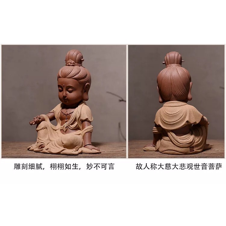 TƯỢNG PHẬT BÀ QUAN ÂM CỠ TRUNG CẦM CUỘN KINH GỐM TỬ SA THÍCH HỢP TRANG TRÍ DECOR PHỐI LŨA TIỂU CẢNH BONSAI