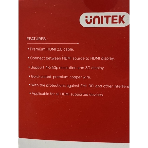 Cáp HDMI 2.0 dài 3m 4k 60hz Unitek yc139m (Y-C 139M) 3D, 4K 60HZ, hình ảnh siêu nét cao cấp chính hãng