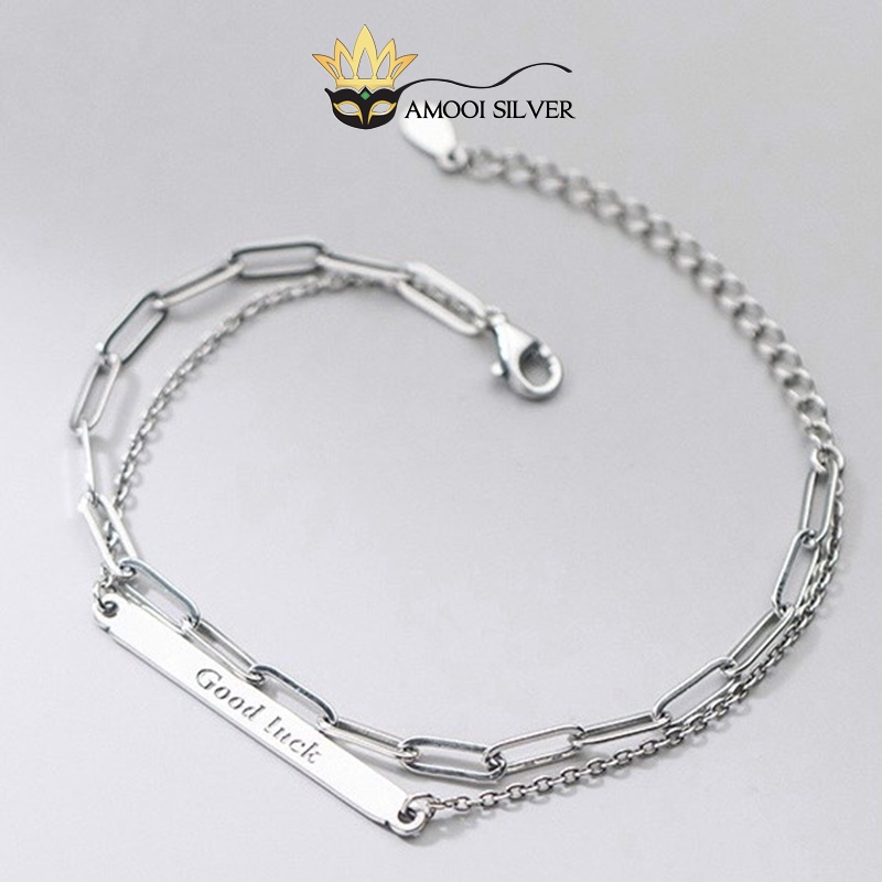 Lắc tay bạc S925 dây đôi GOODLUCK thanh ngang - Amooi Silver AT107