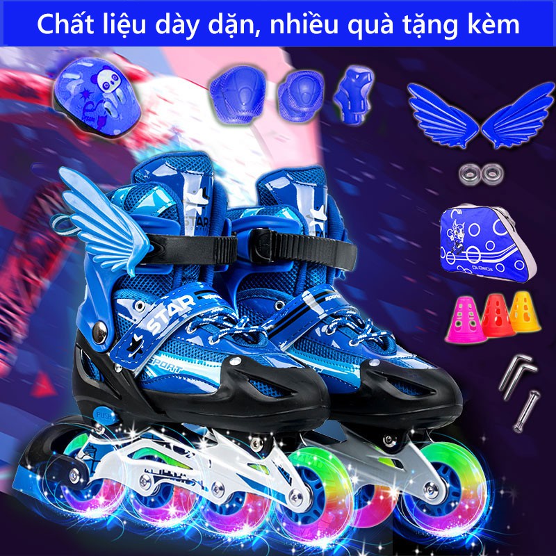 FU14BM giày trượt patin trẻ em 1 hàng bánh size M-L, giày pa tanh thời trang cánh thiên thần có đèn nháy superbank908