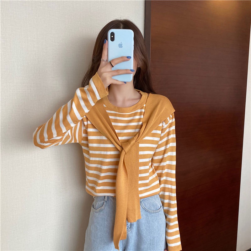 Áo Thun Giả Hai Lớp Tay Dài Dáng Rộng Thời Trang Cho Nữ