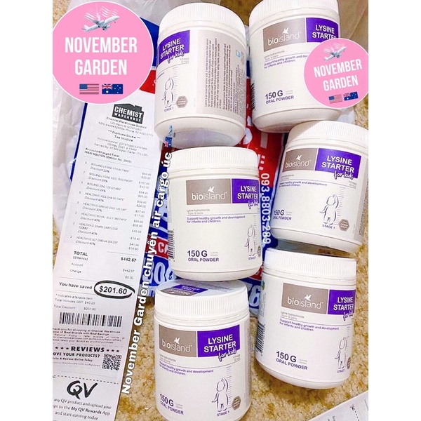 Lysine bột tăng chiều cao cân nặng cho bé từ 7 tháng tuổi Bio Island Úc 150g