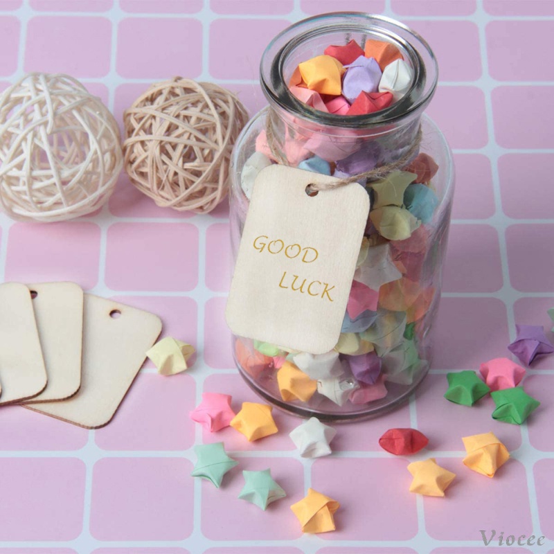 Set 50 Thẻ Gỗ Hình Chữ Nhật Dùng Trang Trí Thủ Công Kèm Dây