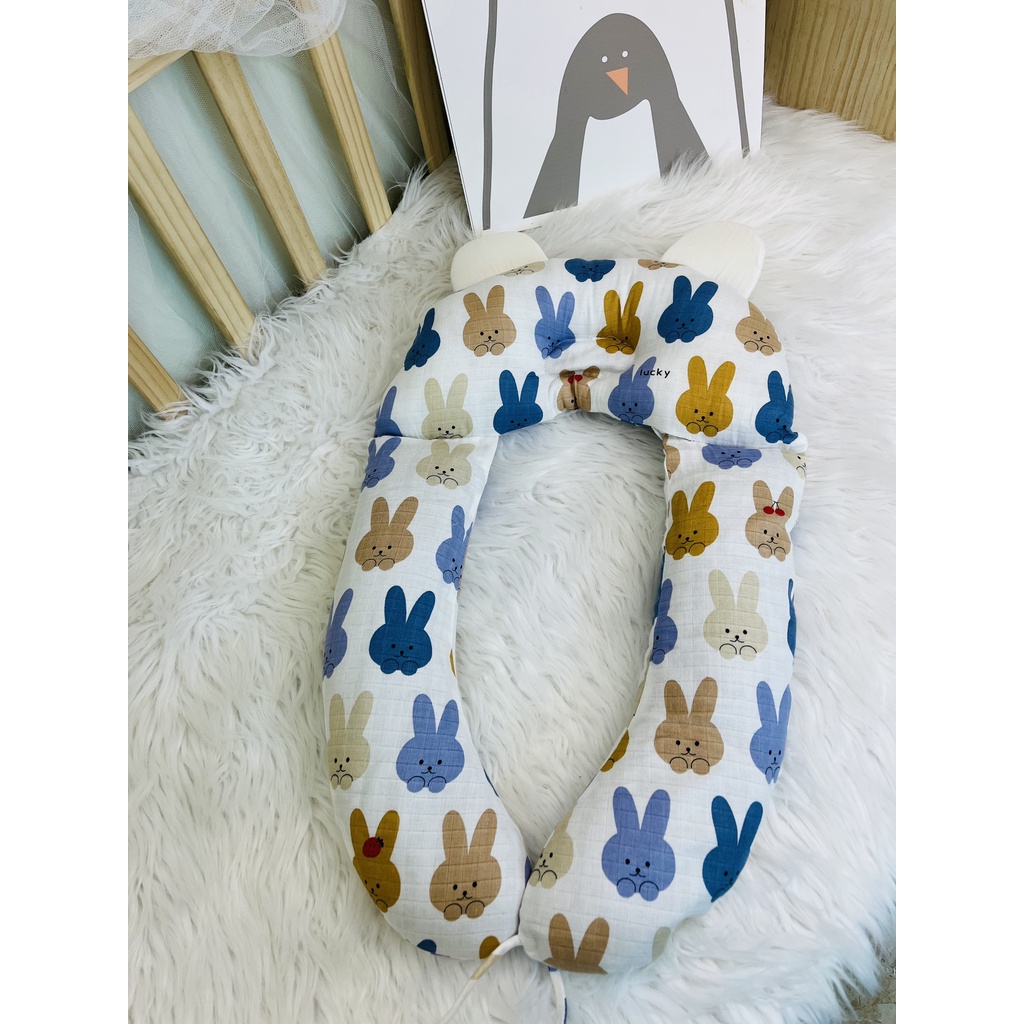 Gối chữ U cho bé MonMon vừa làm gối chống bẹp đầu gối ôm gối chặn cho bé ngủ ngon chống giật mình