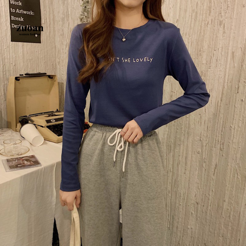 Áo thun SUXI cổ tròn dài tay phong cách Hàn Quốc thời trang dành cho nữ