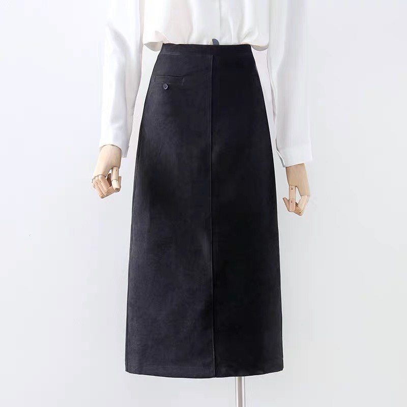 Chân Váy Công Sở Nữ Dáng Dài Có Túi Moi Trẻ Trung , chữ a có 1 túi moi 1 cúc ốp d68cm